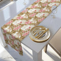 Wedding Table Runner with Pink Roses and Gold Scrollwork: Romantic Floral Decor