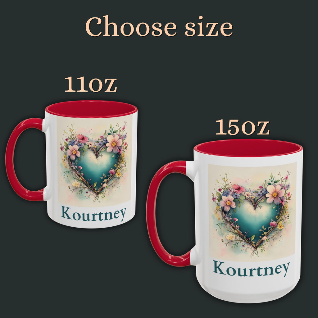 Personalized Floral Heart Mug: Watercolor Valentine's Gift, Custom Name