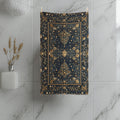 William Morris Inspired Christmas Tree Tea Towel: Gold & Navy Holiday Hand Towel