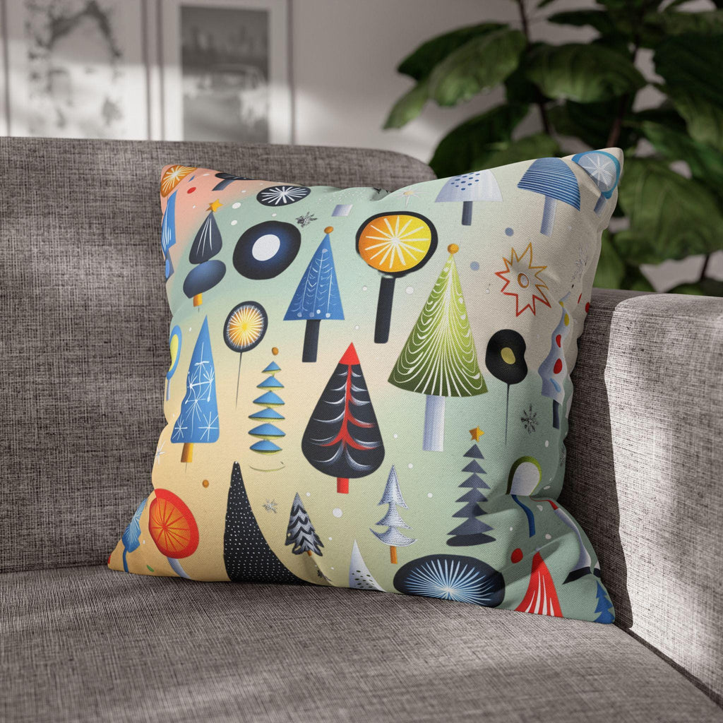 Modern Retro Christmas Trees Pillowcase, Festive Mid-Century Modern Nostalgic Xmas Pillow Cover