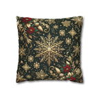 Poinsettia Christmas Holiday Throw Pillow Cover: Golden Snowflakes and Emerald Elegance Decorative Case