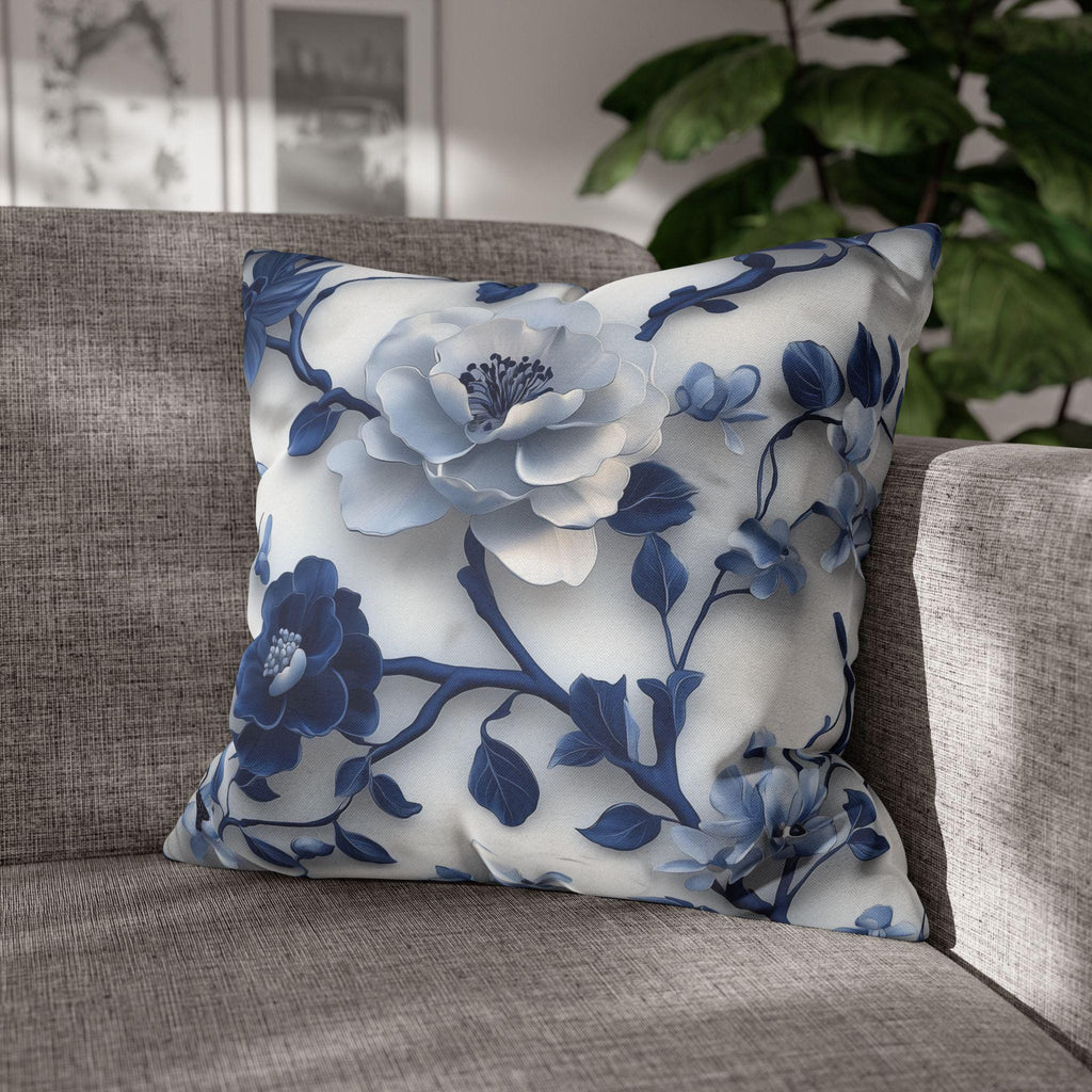 Chinoiserie Pillow Cover | Blue & White Peonies and Camellias | Elegant Home Decor Gift for Home