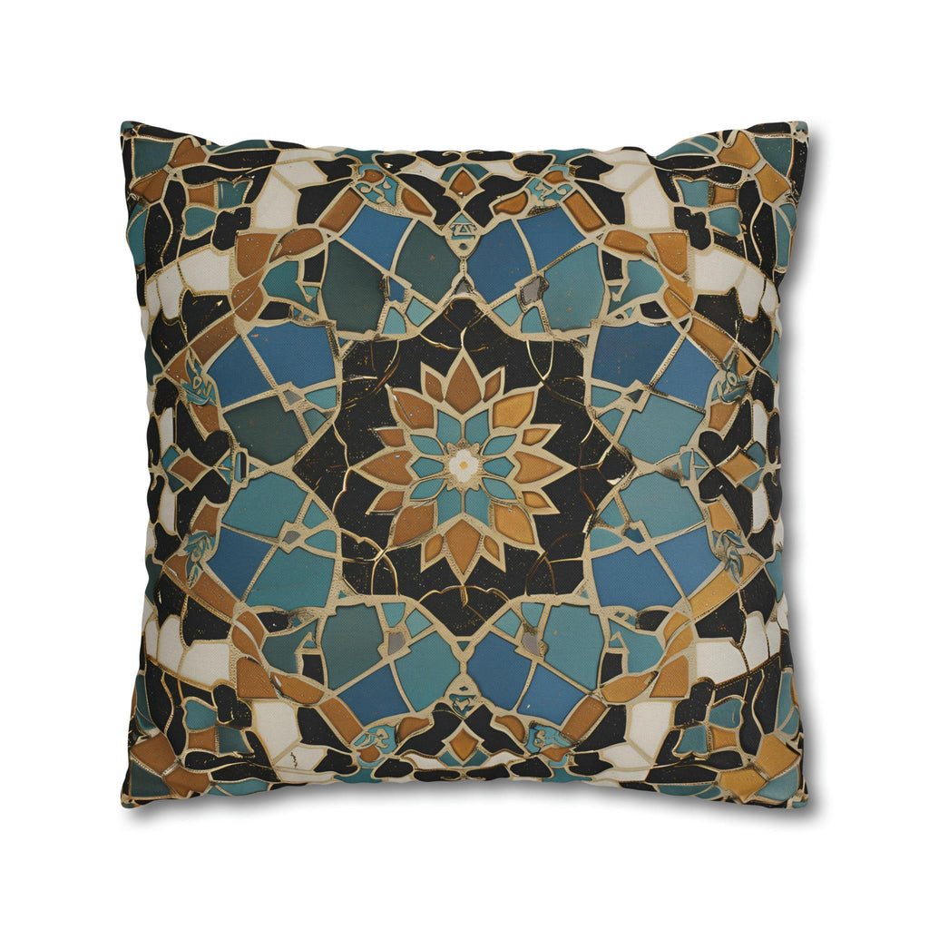 Luxurious Moroccan Tilework Inspired Pillow Cover: Teal, Beige, Brown Geometric Cushion Case