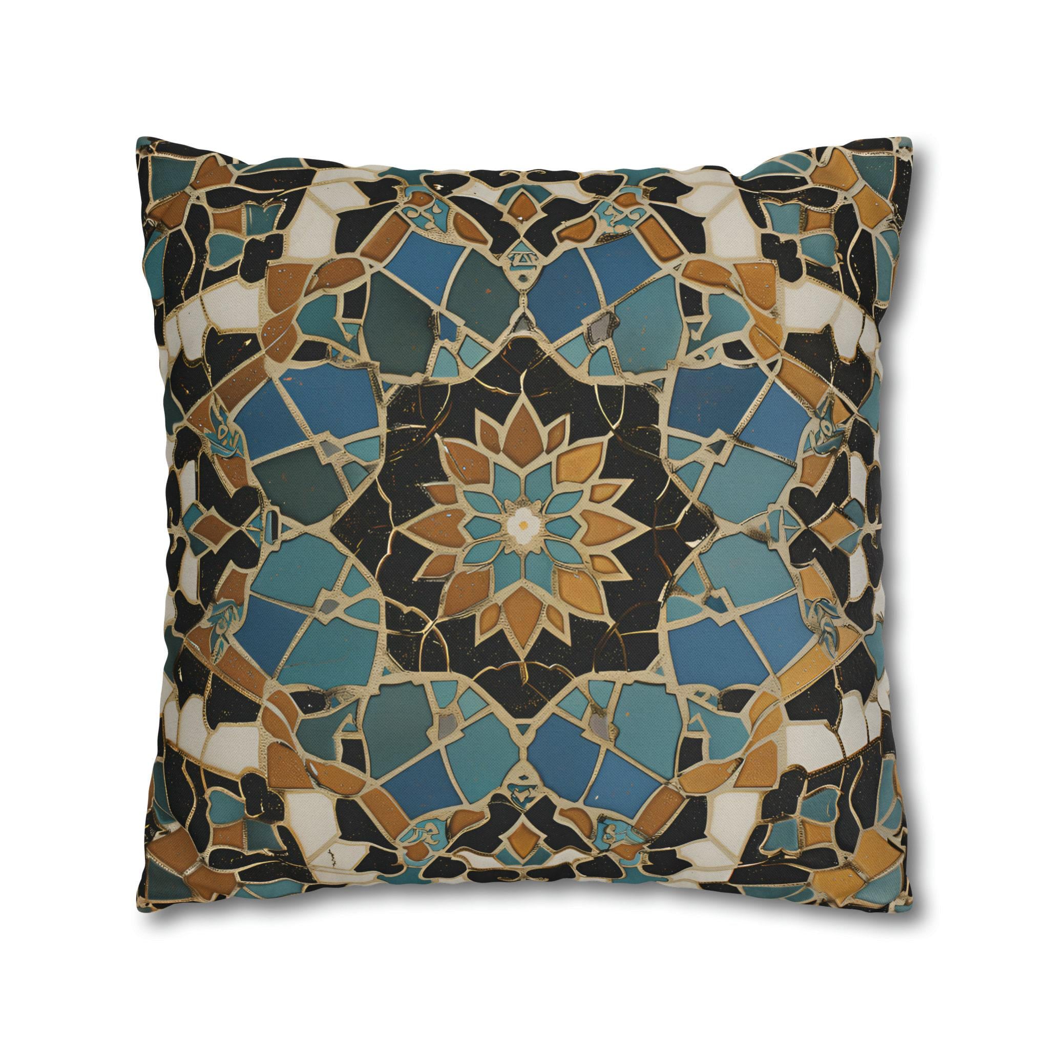Luxurious Moroccan Tilework Inspired Pillow Cover: Teal, Beige, Brown Geometric Cushion Case