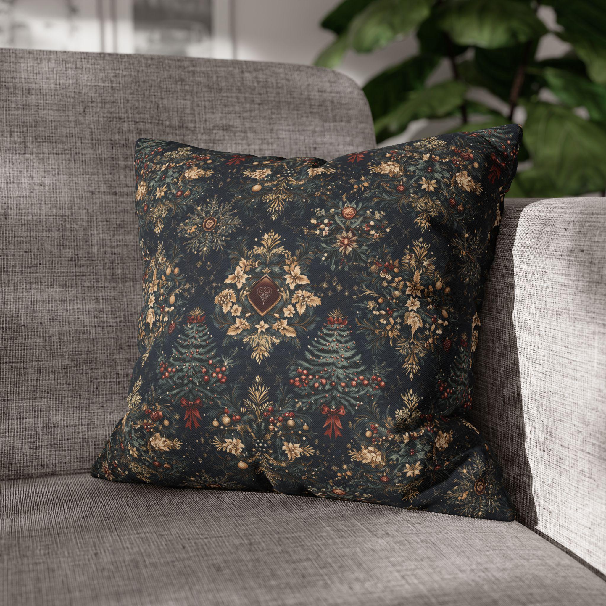 William Morris Inspired Christmas Pillow Cover: Elegant Navy Red Gold Damask Pattern
