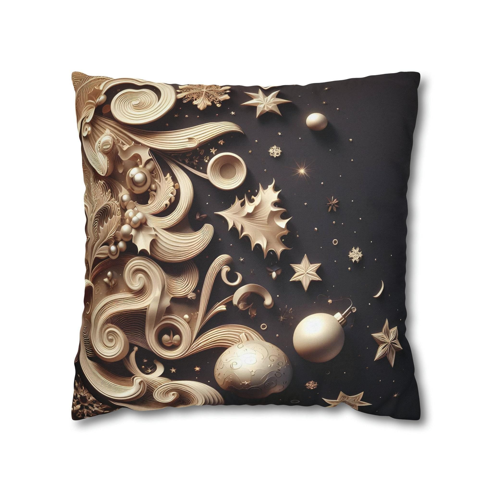 Christmas Pillow Cover: Beige Holiday Motifs, Starry Sky