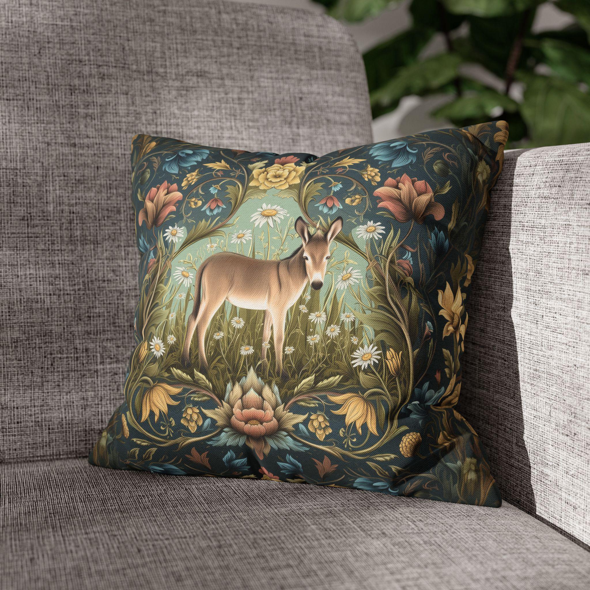 Donkey Garden Floral Pillow Cover: William Morris Inspired Botanical Meadow Decor