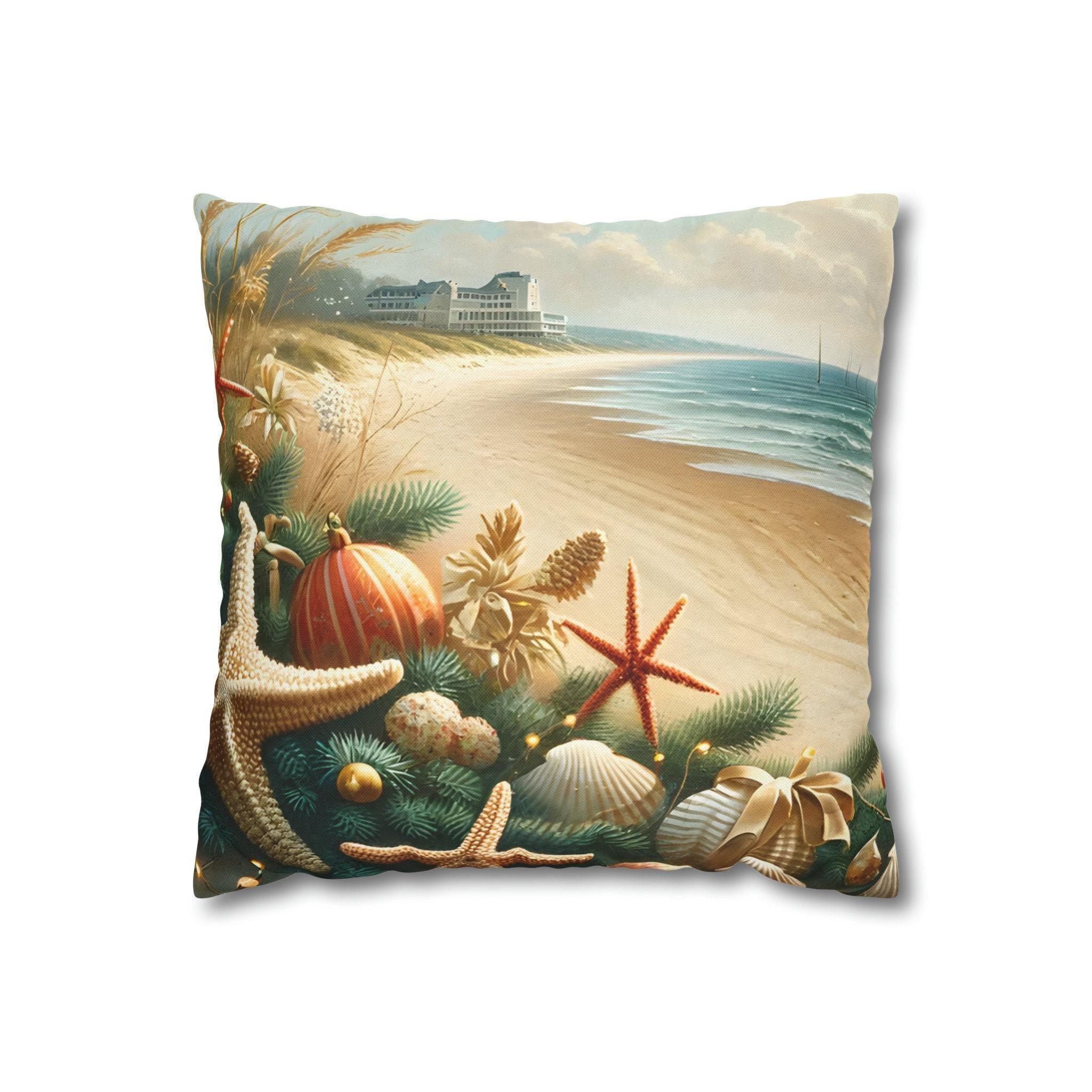 Coastal Christmas Pillow Cover, Starfish & Seashells (Multiple Sizes)