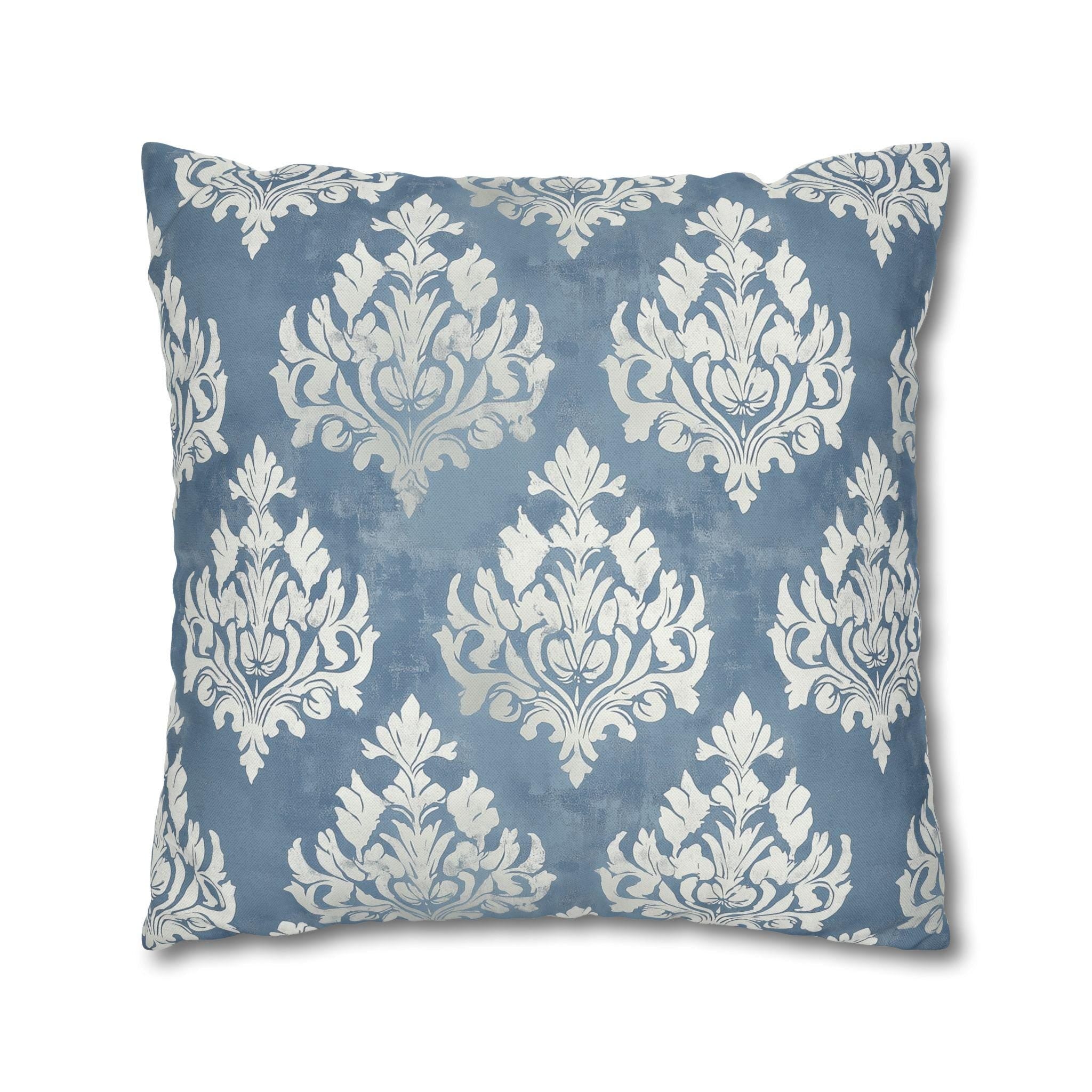 Blue Damask Pillow Cover: Silvery White Vintage Style French Country Decor