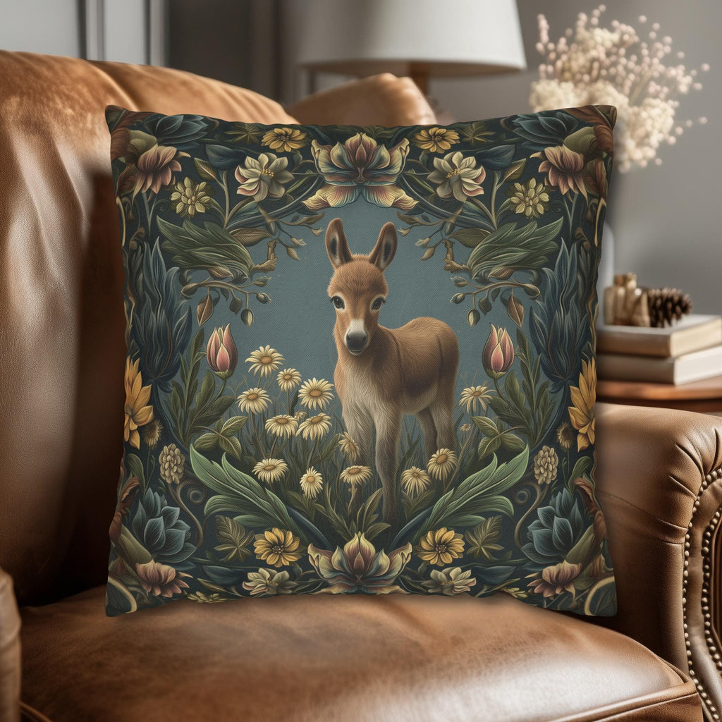 Donkey Pillow Cover:  William Morris Inspired Botanical Daisies Meadow