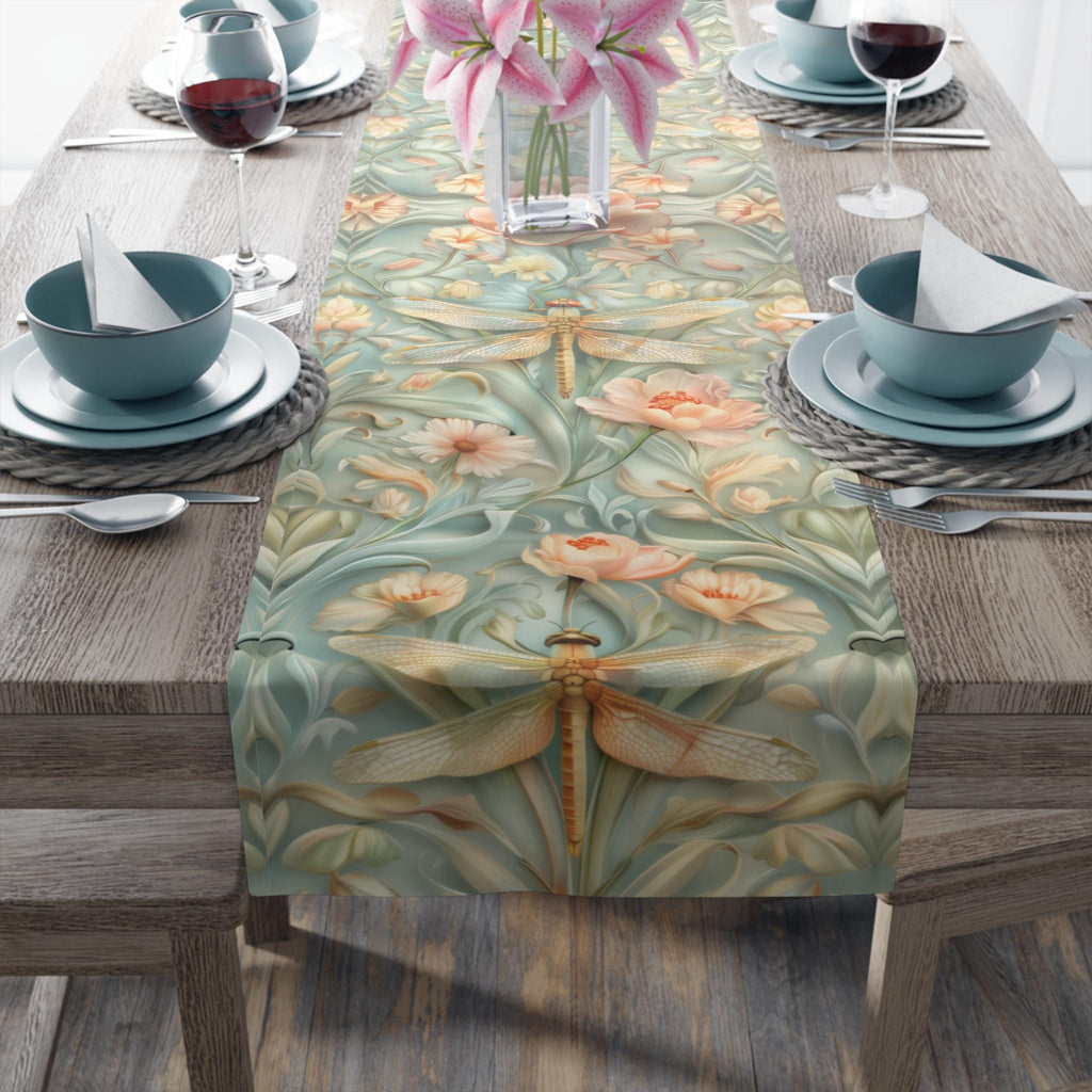 William Morris Dragonfly Table Runner: Floral Nature Design