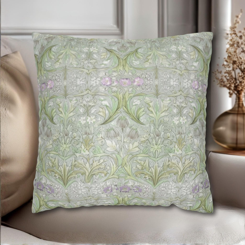 William Morris inspired Throw Pillow Cover: Soft Sage Botanical with Muted Lavender