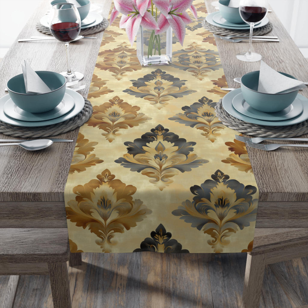 French Farmhouse Damask Table Runner: Elegant Dining Decor