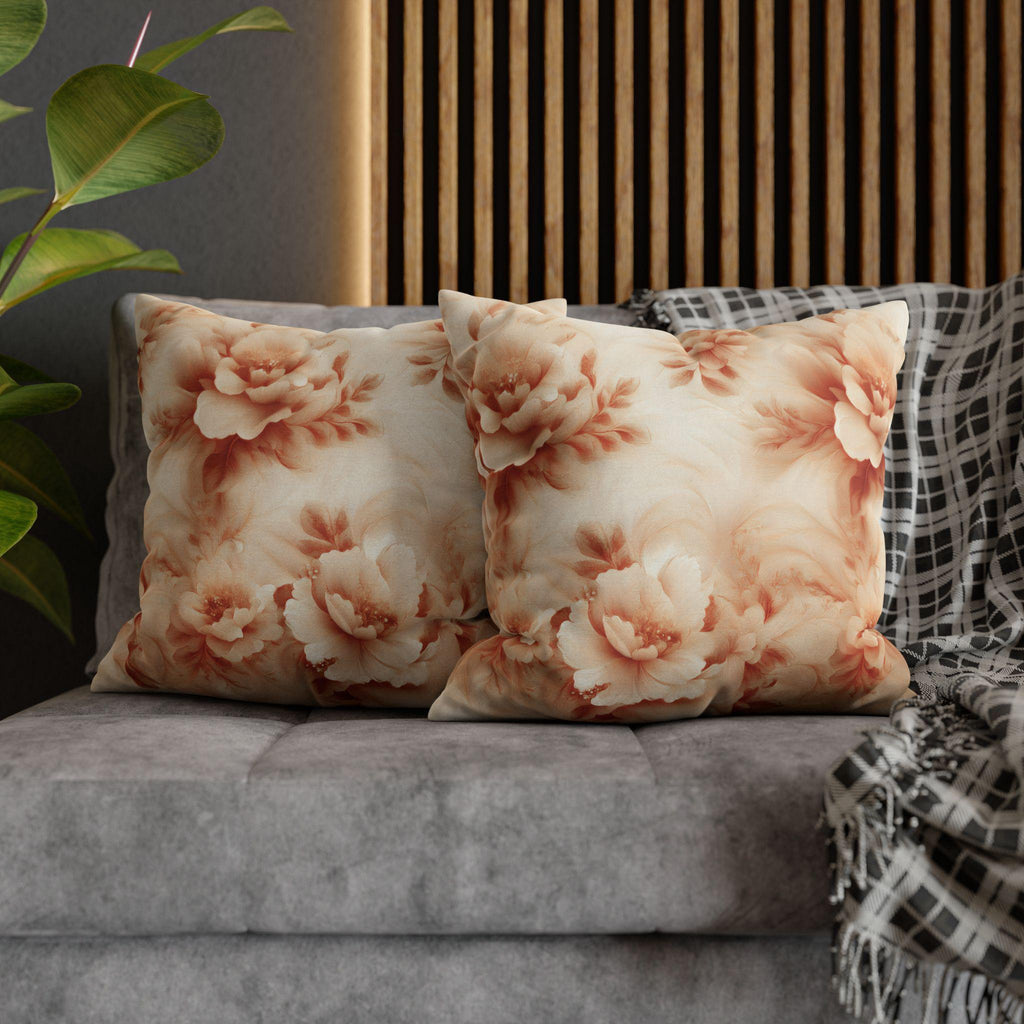 Peach Floral Pillow Cover: Romantic Botanical Home Decor
