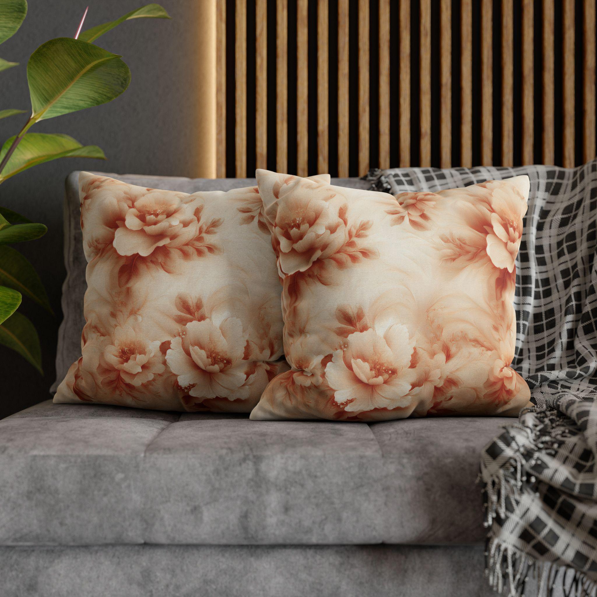 Peach Floral Pillow Cover: Romantic Botanical Home Decor
