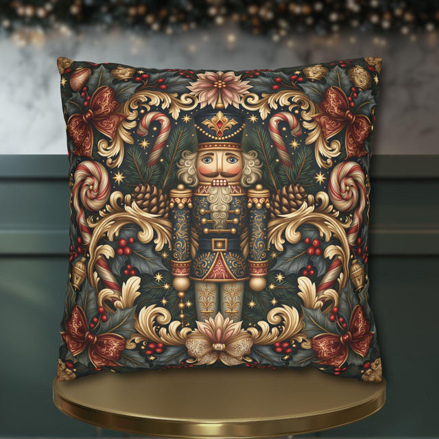 William Morris Nutcracker Pillow Cover Candy Cane Red Gold Vintage Christmas Holiday Decor