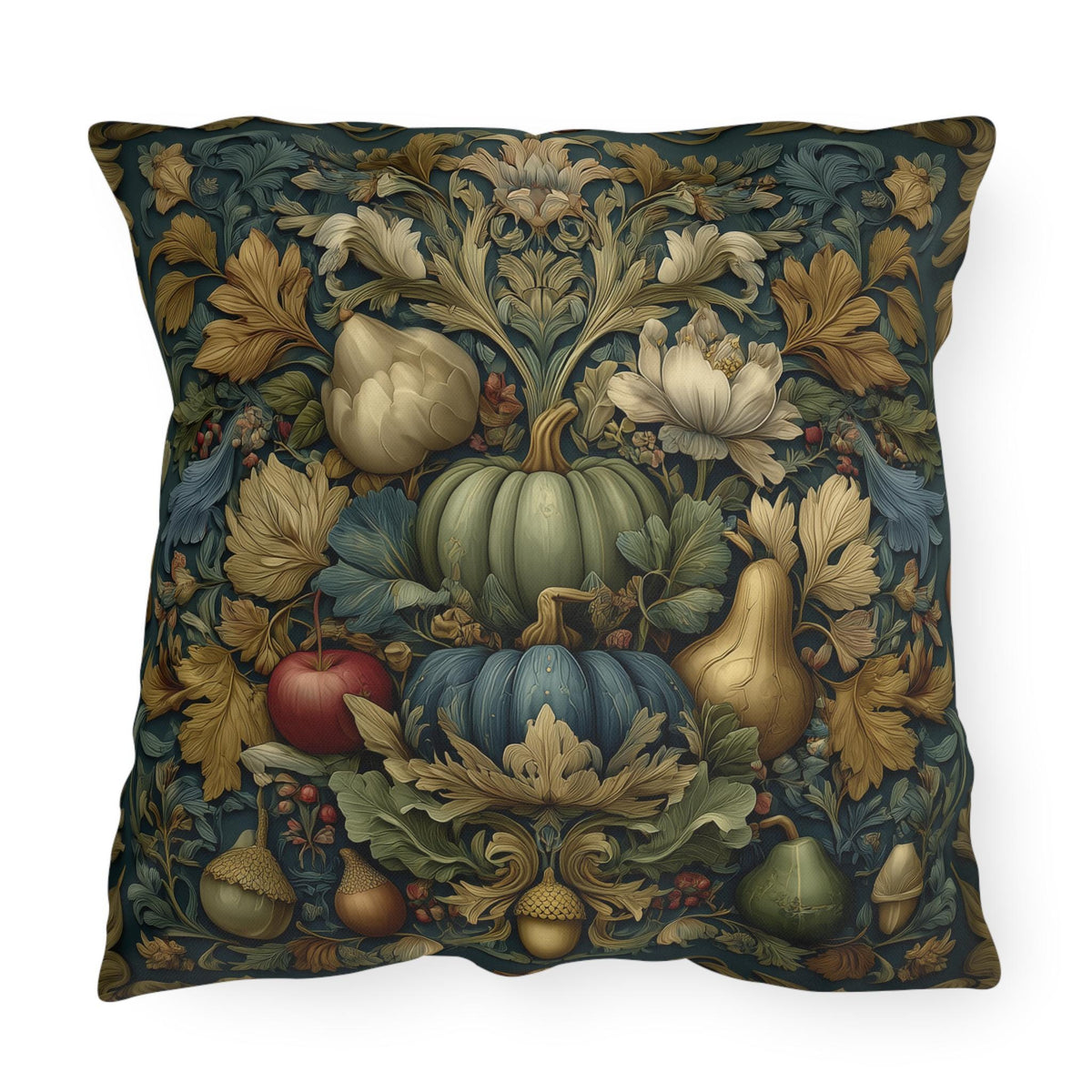 William Morris Outdoor Pillow Fall Harvest Tapestry Style Pumpkin Botanical Autumn Porch Decor