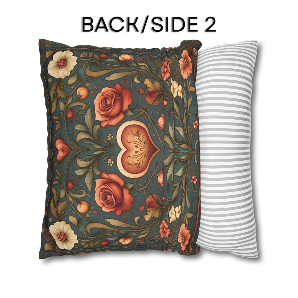 William Morris Inspired Valentines Heart Pillow Cover: Arts & Crafts Love Botanical