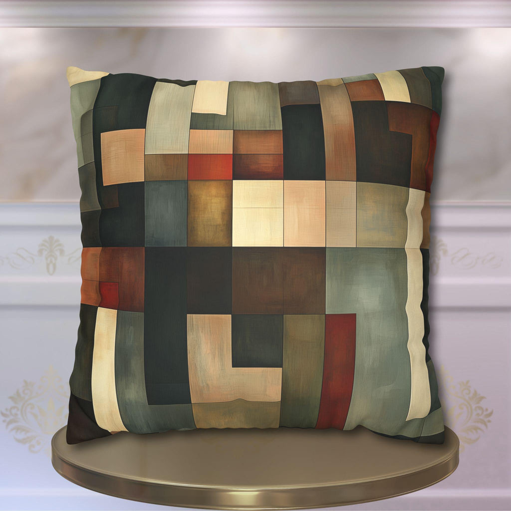 Faux Suede Geometric Pillow Cover, Earthy Abstract Design