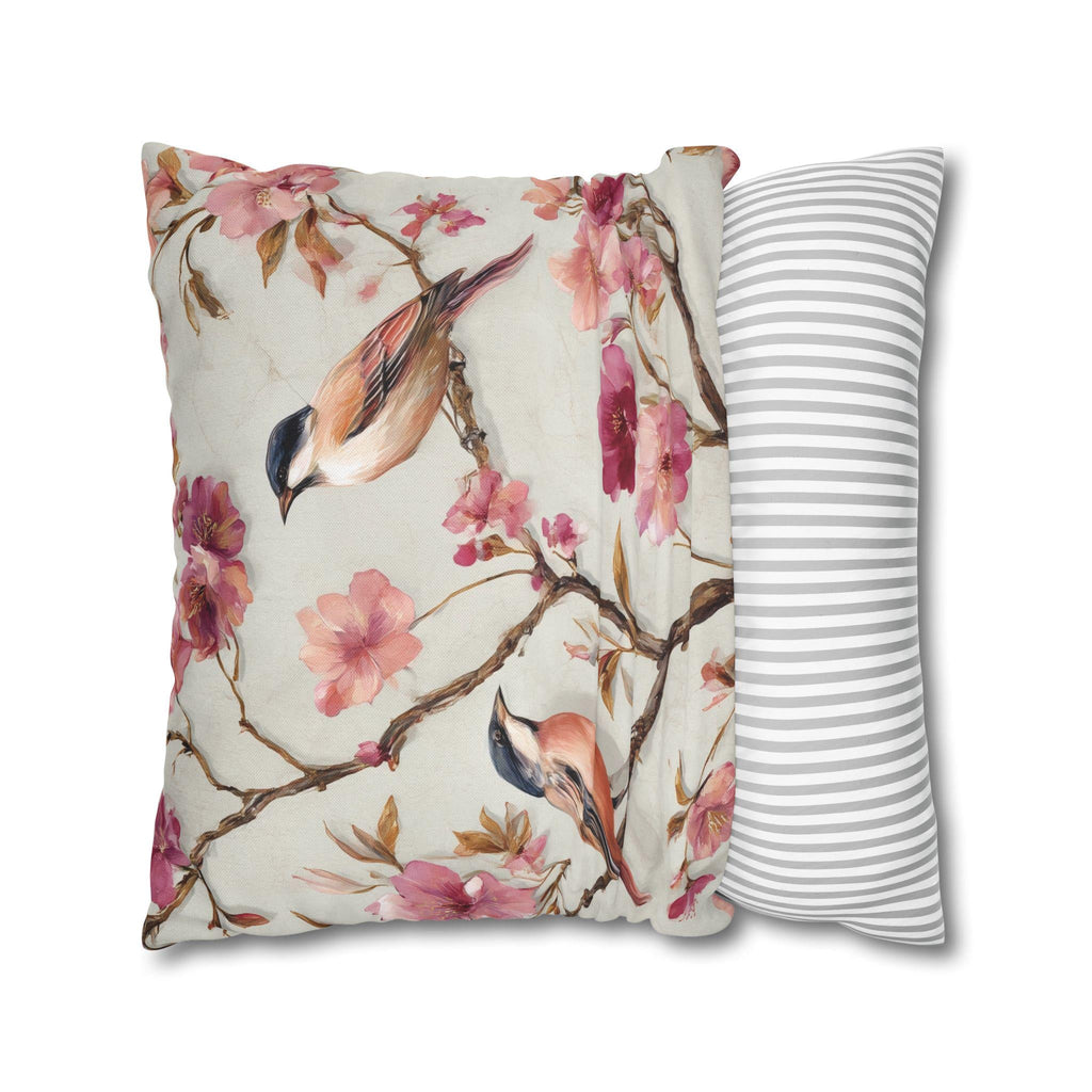 Chinoiserie Bird Pillow Cover: Vintage Style Floral Accent Cushion