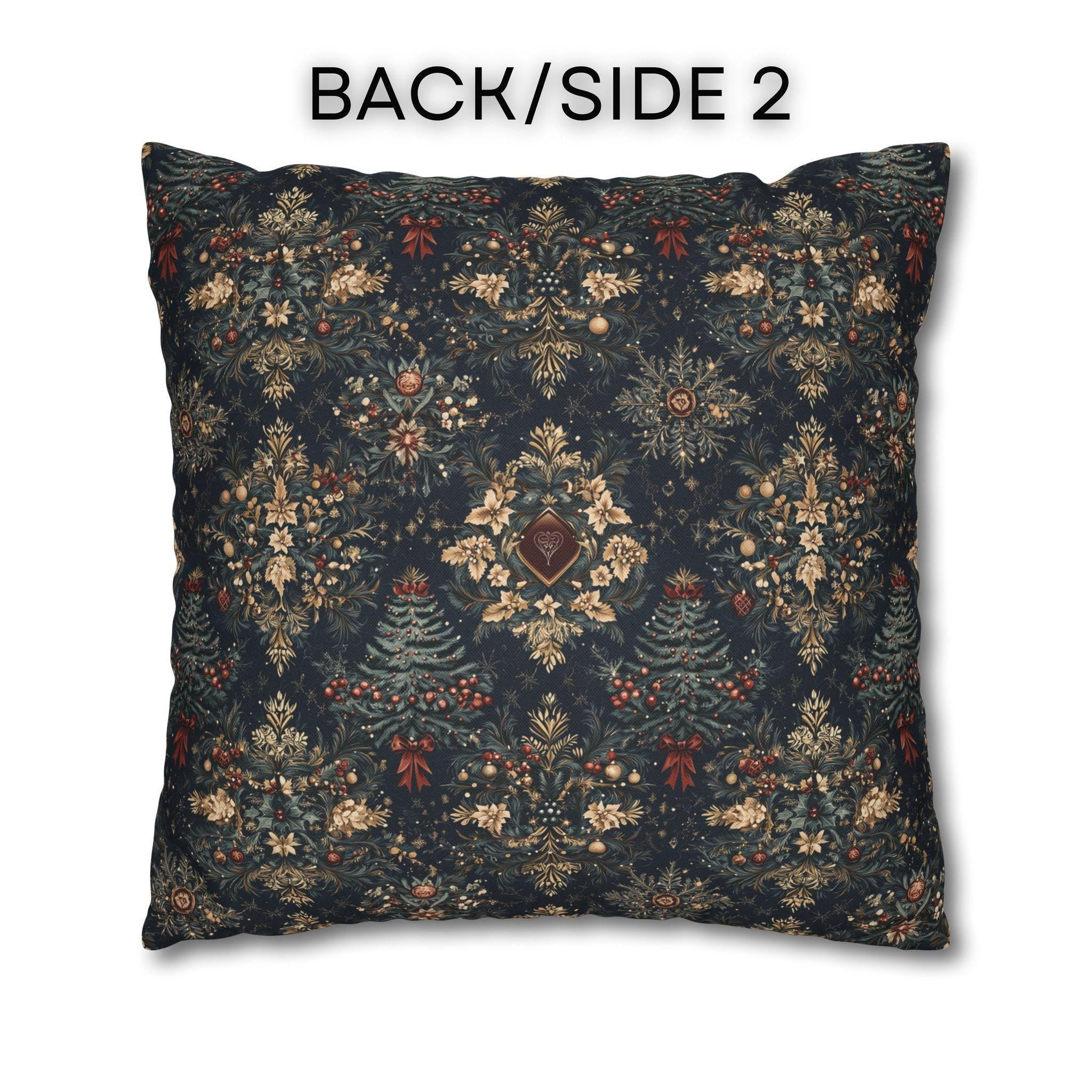 William Morris Inspired Christmas Pillow Cover: Elegant Navy Red Gold Damask Pattern