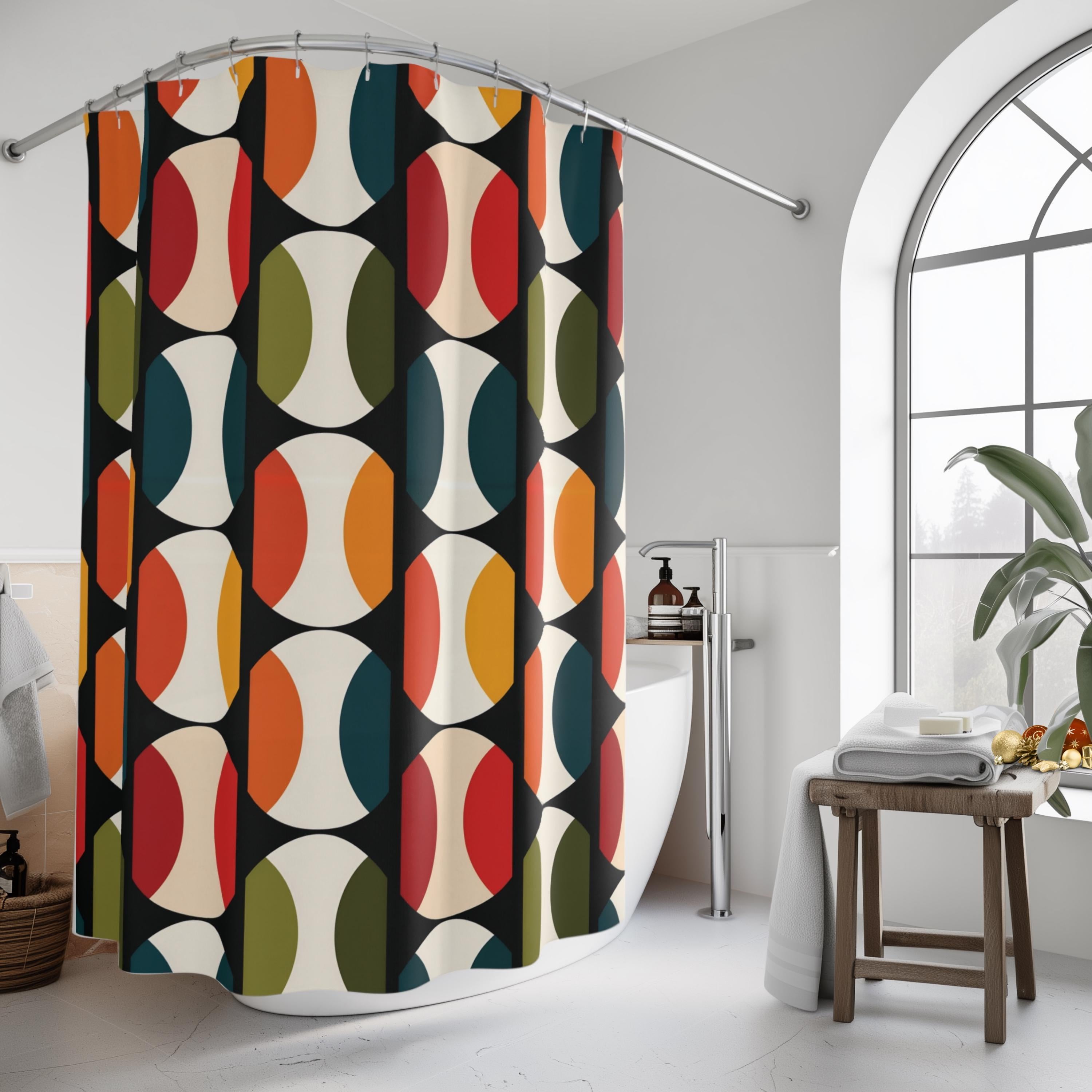 Bauhaus Shower Curtain: Retro Mid Century Modern  Bold Geometric Design