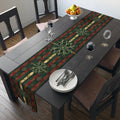 Elegant Christmas Table Runner: Green Red and Gold Snowflake Design