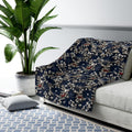 Blue & Silver Holly Fleece Blanket: Festive Christmas Decor