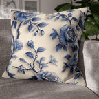 Elegant Chinoiserie Blue Floral Pillow Cover: Porcelain-Inspired Off-White