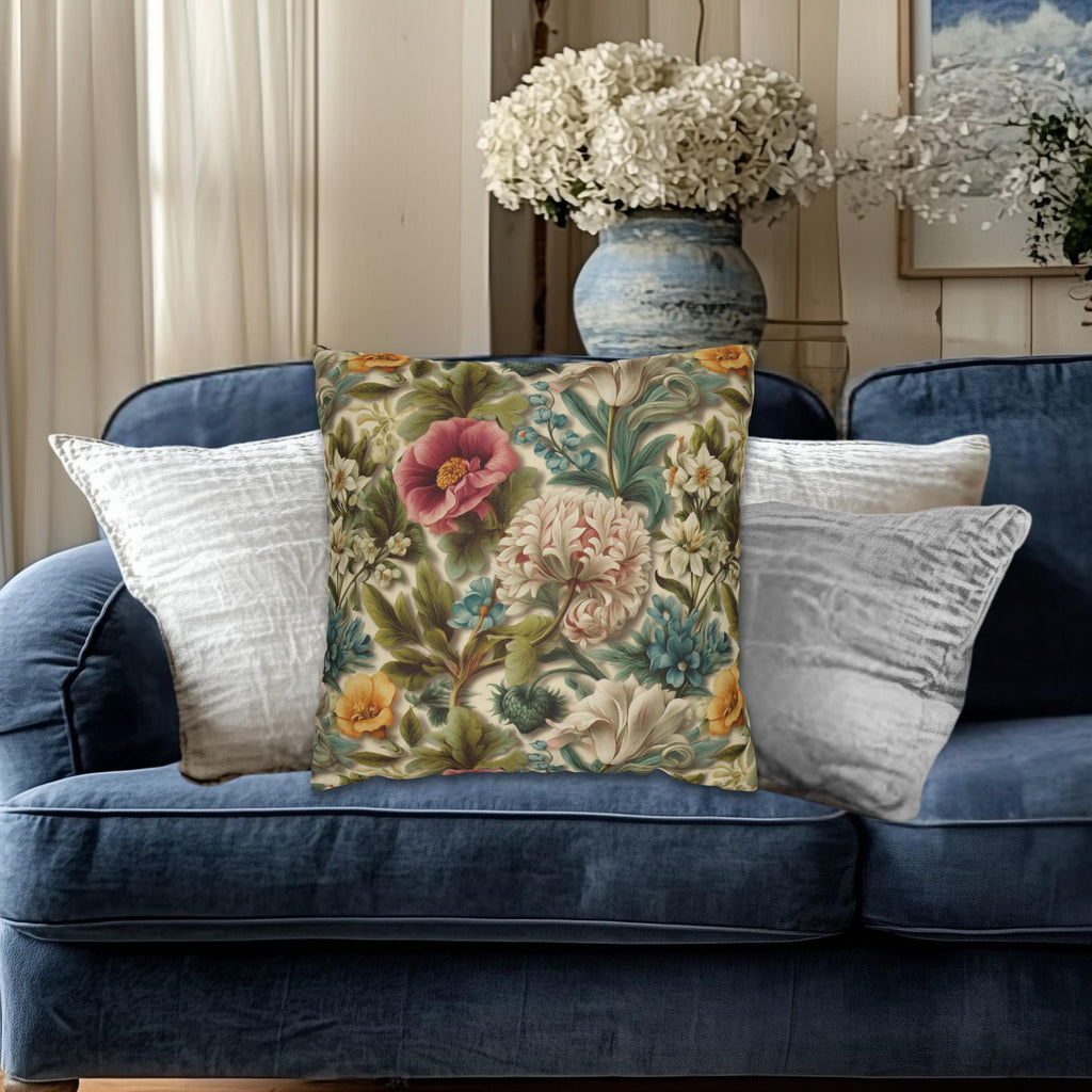 Watercolor Pastel Floral Pillow Cover:  Botanical Spring Garden Sage Pink Blue