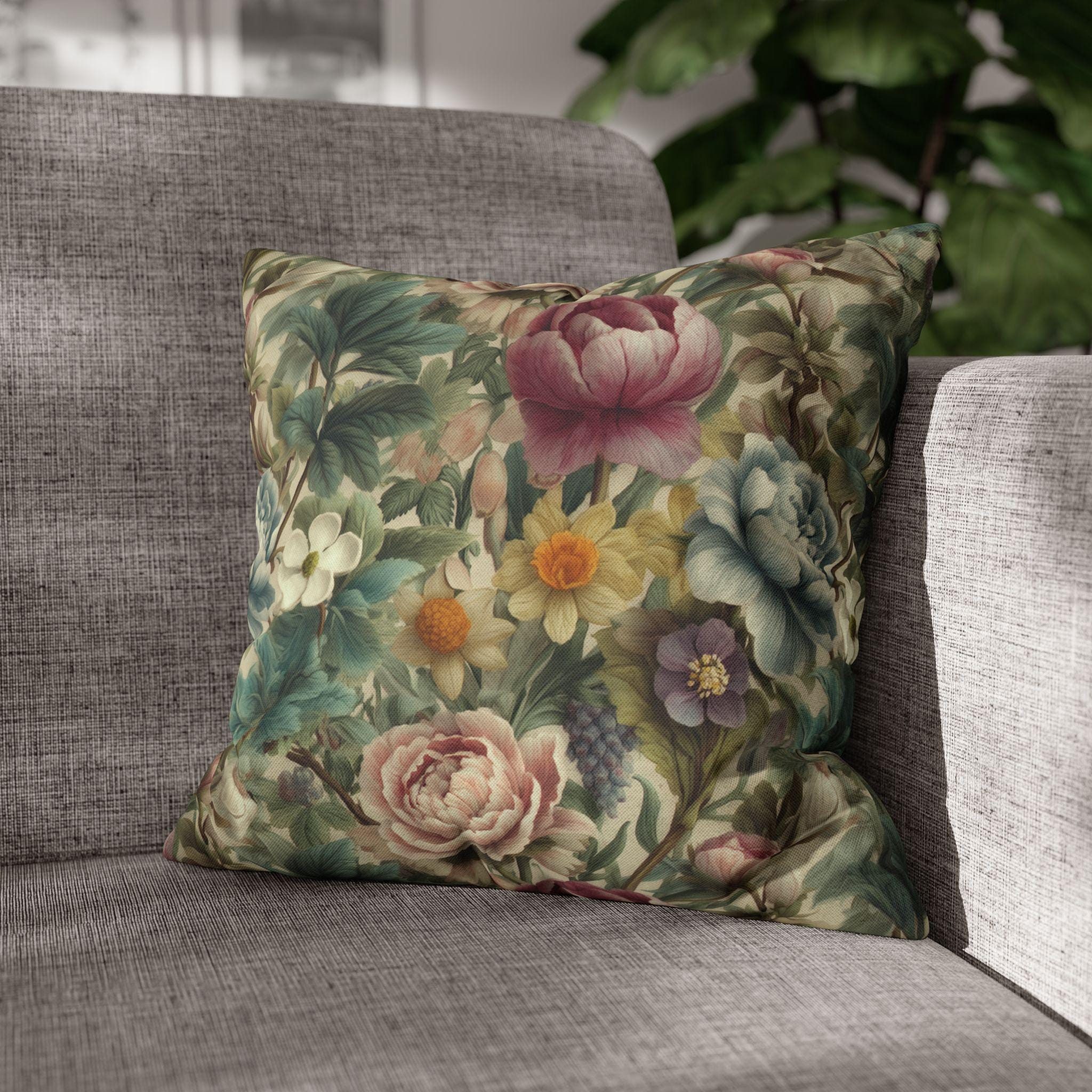 Spring Pastel Watercolor Pillow Cover: Romantic Floral Garden Pink, Blue and Sage