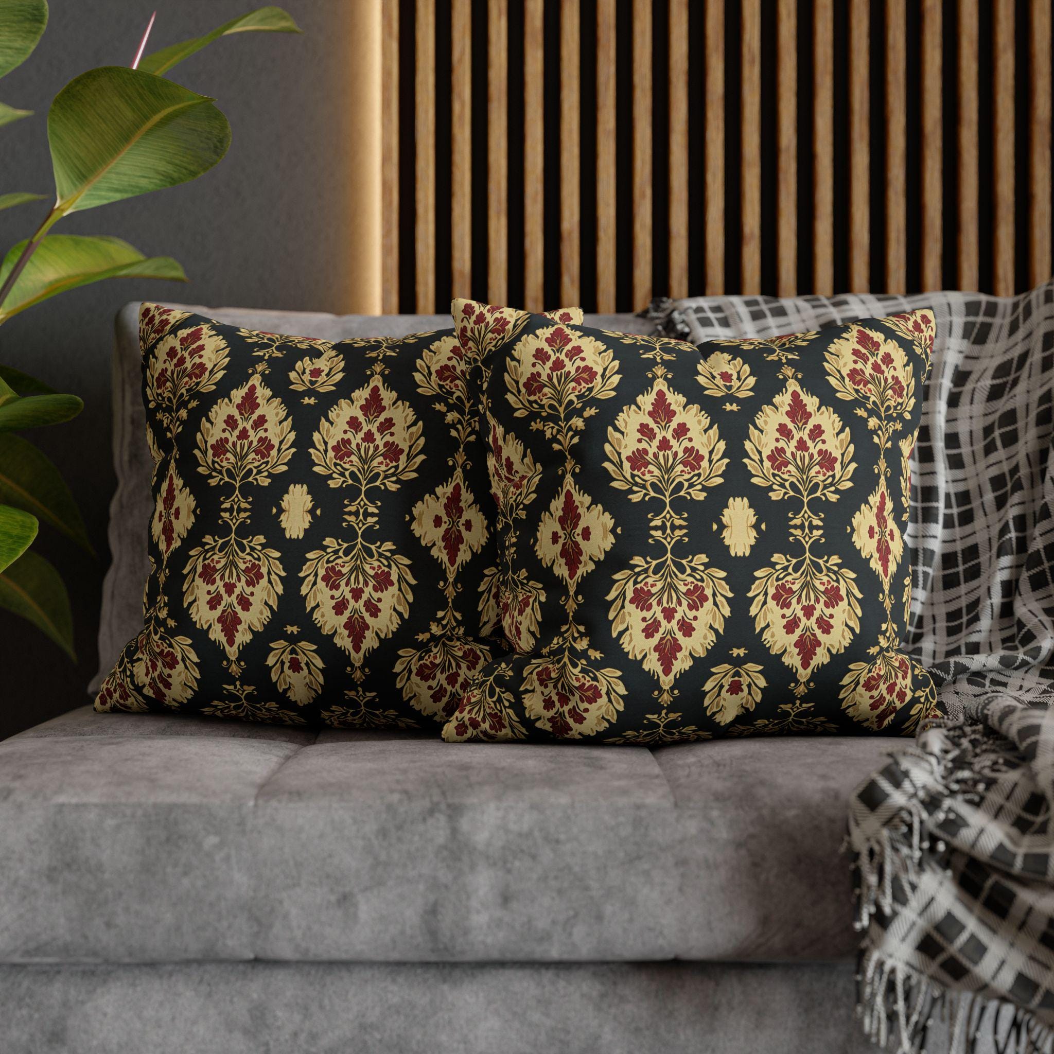 Elegant Ikat Christmas Pillow Cover: Red, Green & Gold Holiday Cushion for Festive Home Decor