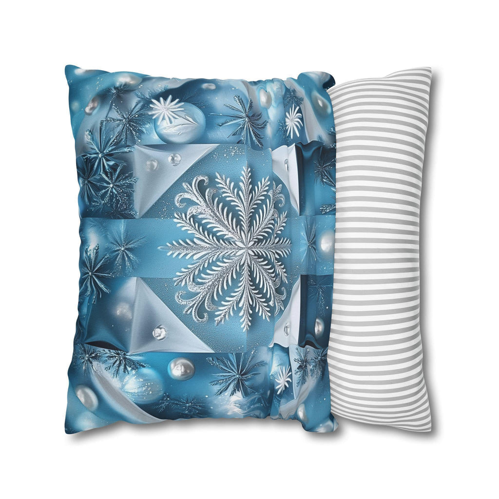 Icy Blue Frozen Snowflake Pillow Cover, with Silver & White Winter Home Decor Pillowcase
