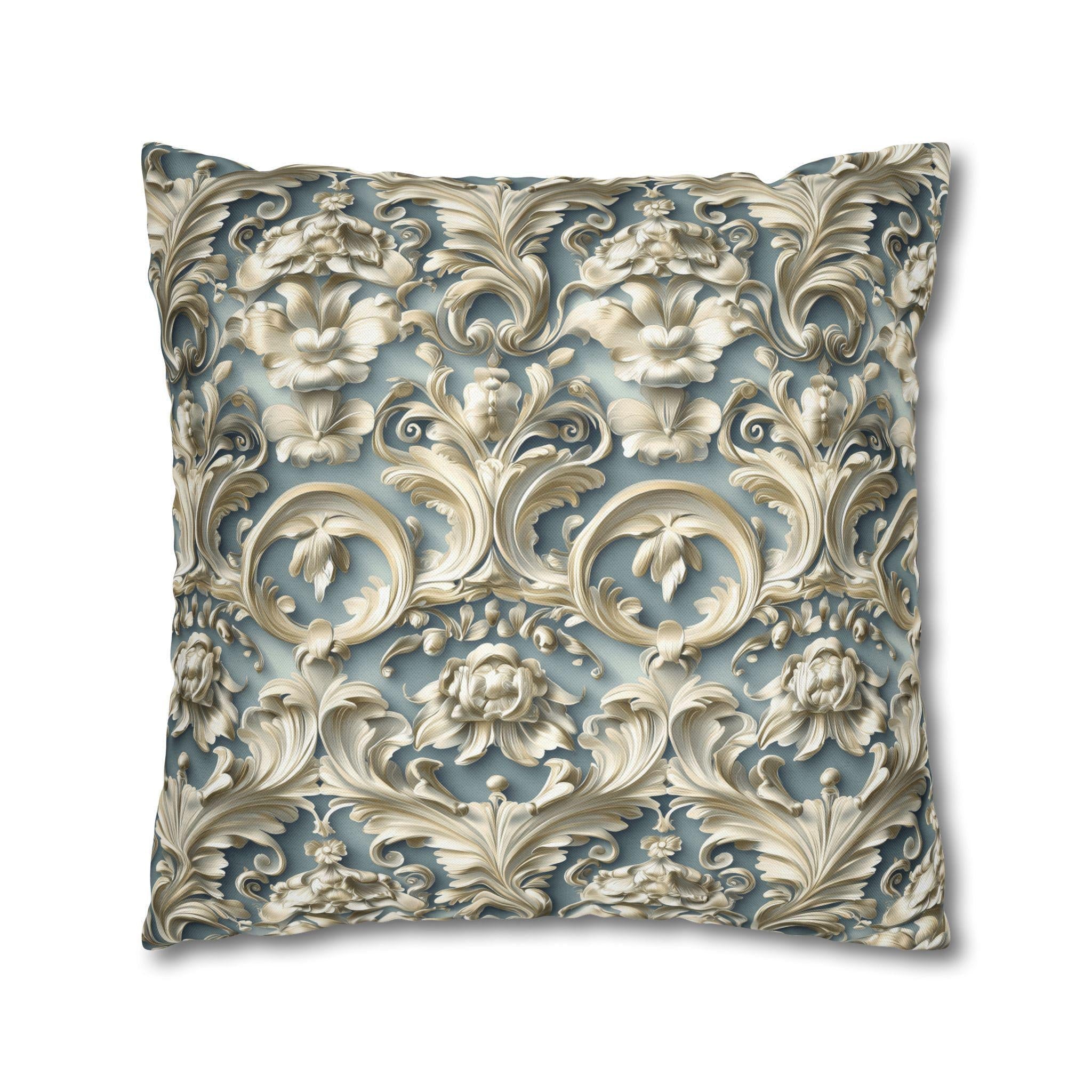 Rococo Floral Scrollwork Pillow Cover, Luxury Cream Ivory Design