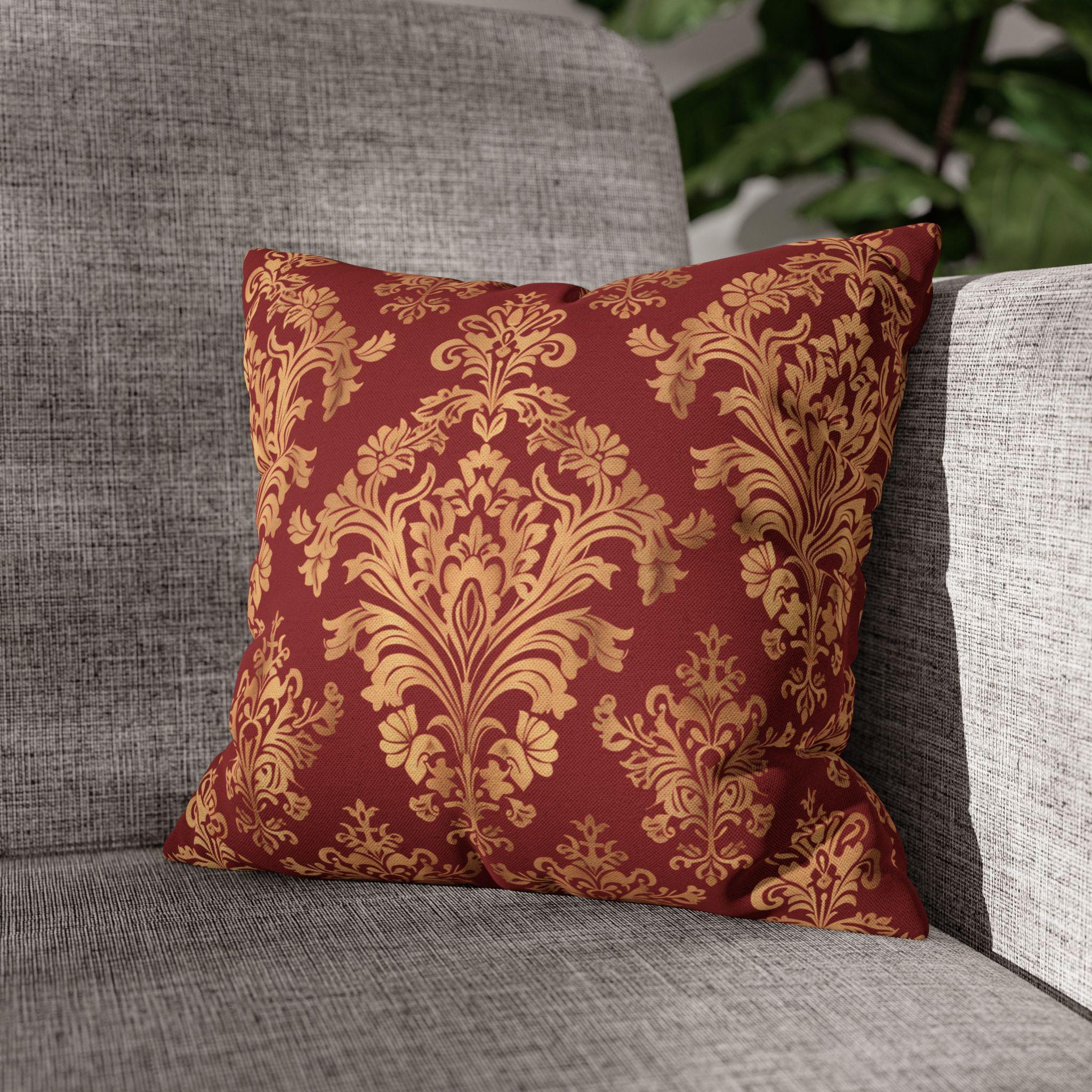 Luxurious Damask Pillow Cover | Gold  Motif on Red | Elegant Home Decor