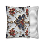 Baroque Floral Pillow Cover: Navy Blue, Gold & Red Accent