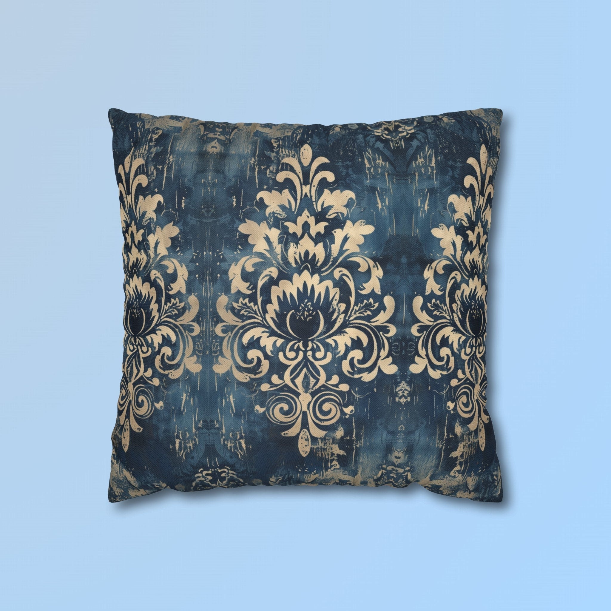 Navy Blue Damask Throw Pillow Cover: Vintage Style Farmhouse Decor