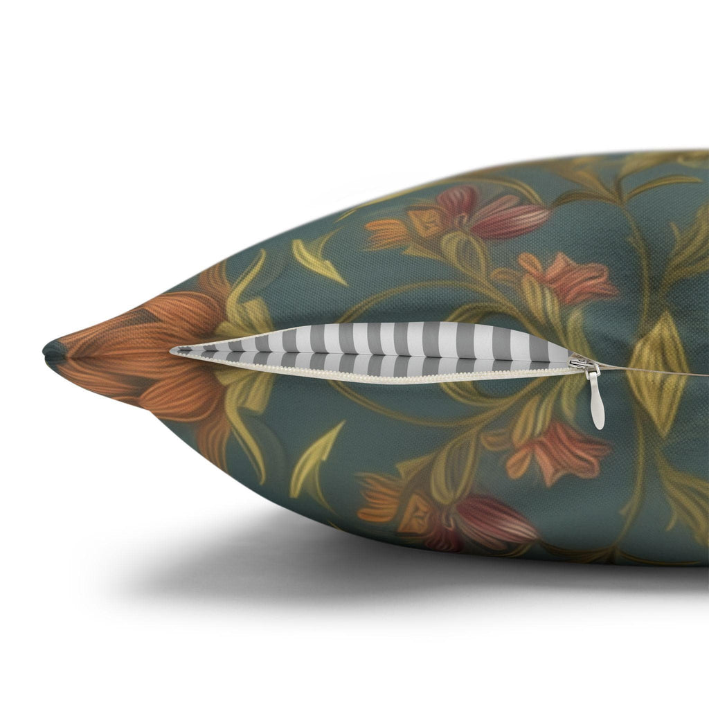 William Morris Inspired Throw Pillow Cover: Moody Teal Botanical Floral