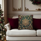 Emerald Green Holiday Pillow Cover: Brushed Gold Snowflake, Jewel Tone Christmas Urban Decor