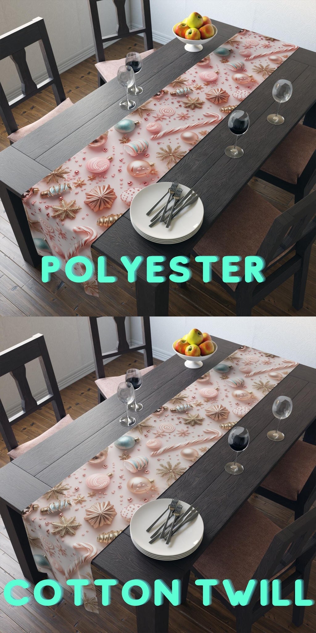 Candycore Table Runner, Pastel Pink, Minty Blue Whimsical Christmas Holiday Decor