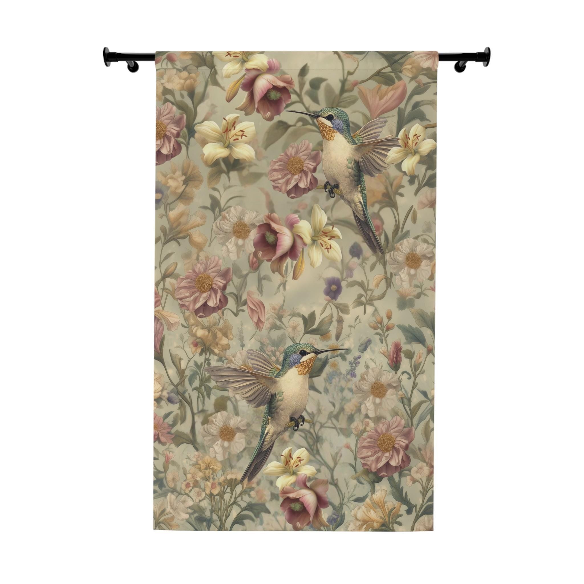 Vintage Style Hummingbird Blackout Curtain Panel: William Morris Inspired  Floral Window Treatment