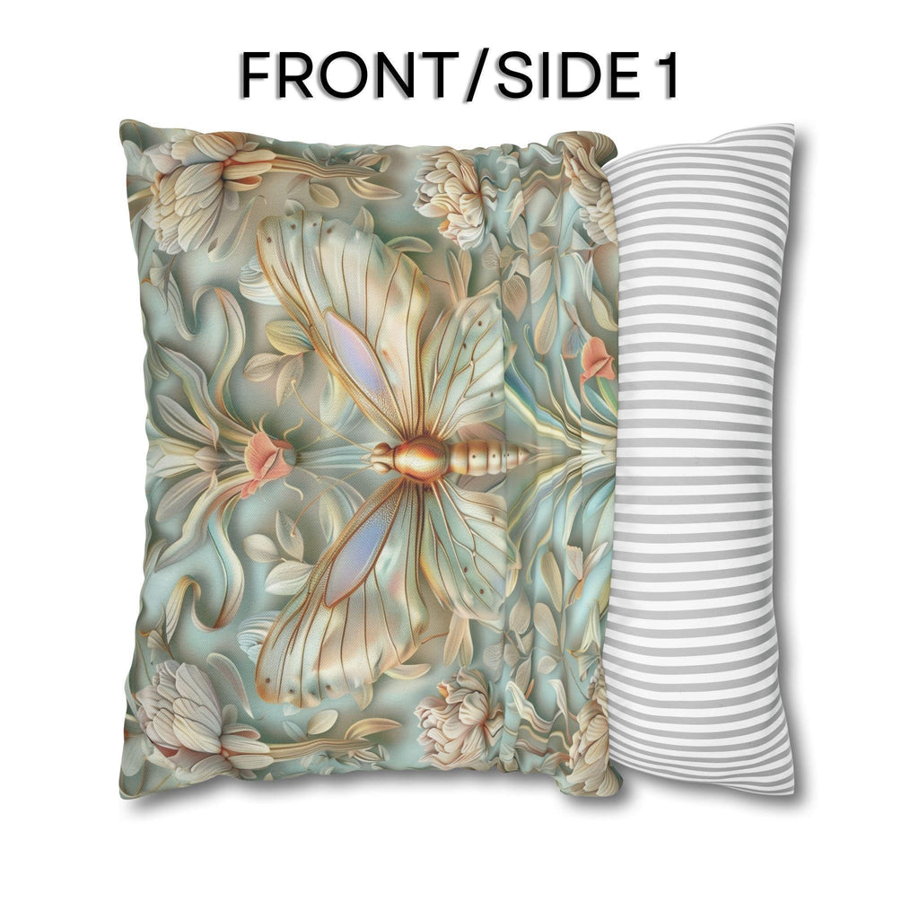 William Morris Butterfly Pillow Cover: Celadon Aqua Pastel Floral Design