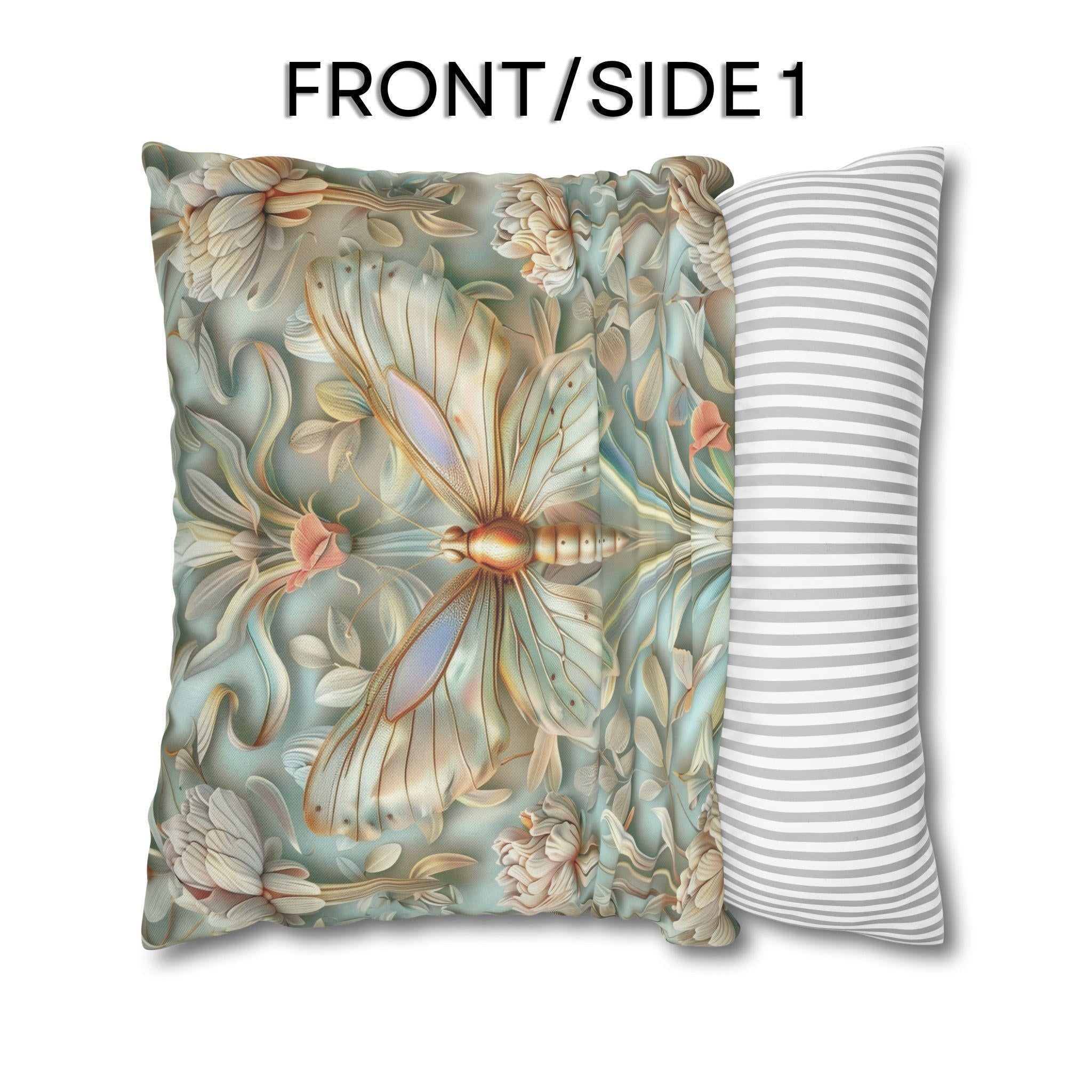 William Morris Butterfly Pillow Cover: Celadon Aqua Pastel Floral Design