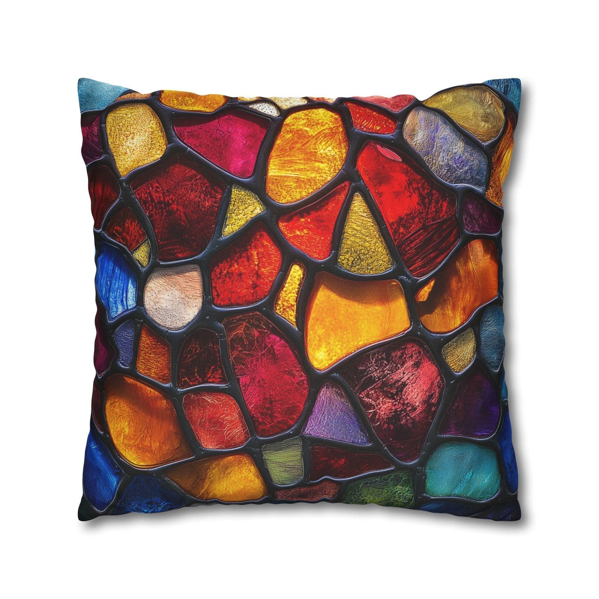 Vibrant Mosaic Pillowcase: Stained Glass Inspired Jewel-Toned Design for Artistic Home Decor