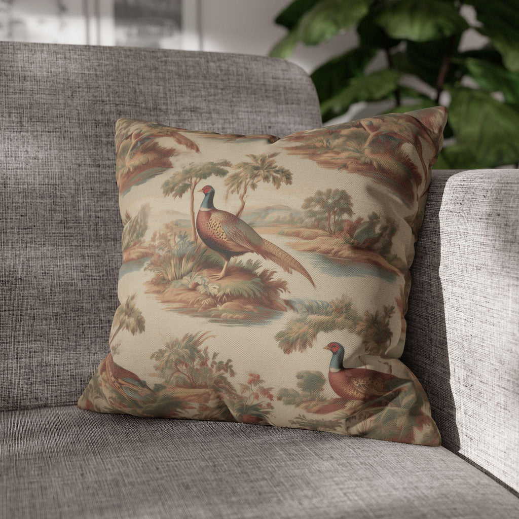 French Toile Pheasant Pillow Cover: Vintage Style Country Bird Scene