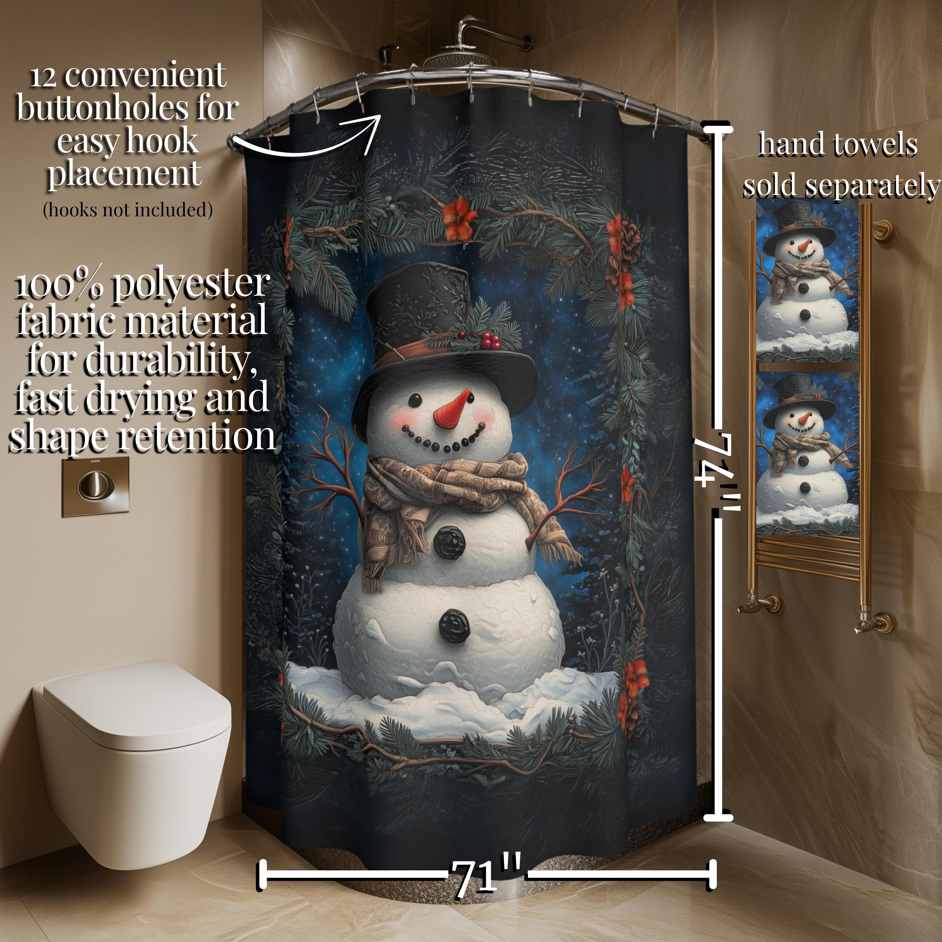 William Morris Inspired Snowman Shower Curtain: Christmas Winter Bath Decor