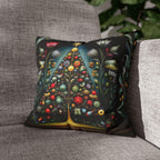 Jewel Tone Christmas Pillow Cover: Decorated Botanical Tree with Bright Ornaments and Florals