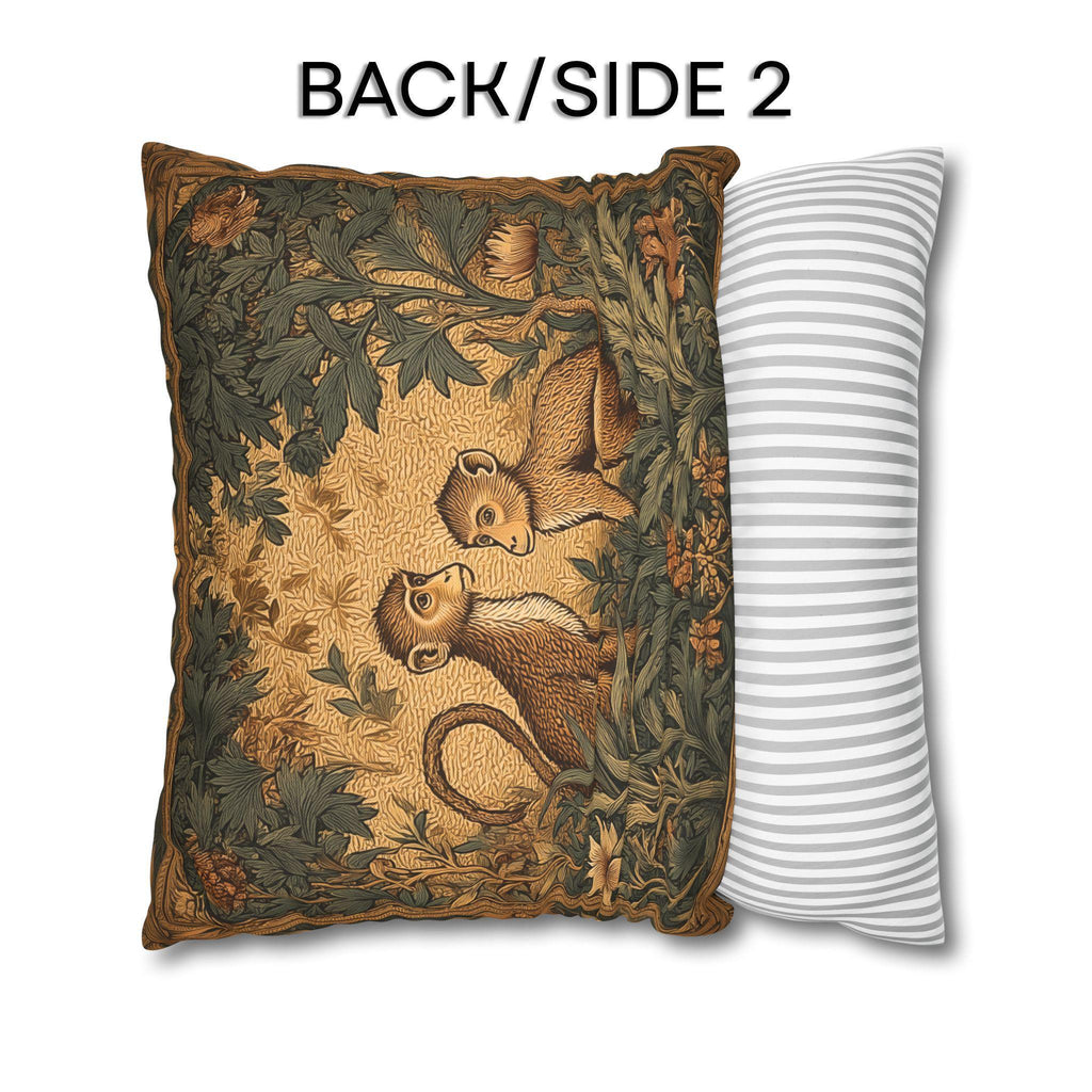 William Morris Style Throw Pillow Cover:  Monkey Jungle Botanical Design