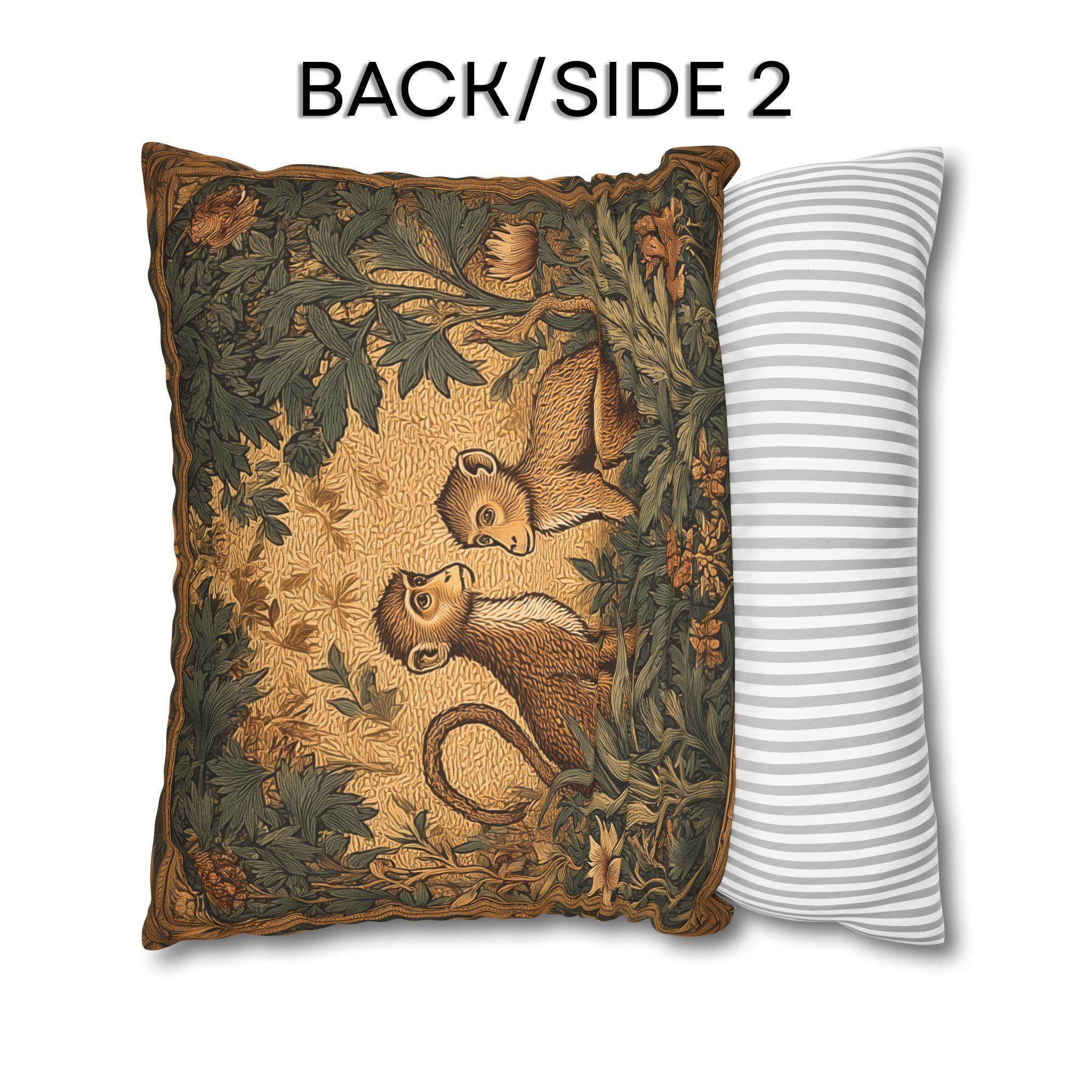 William Morris Style Throw Pillow Cover:  Monkey Jungle Botanical Design