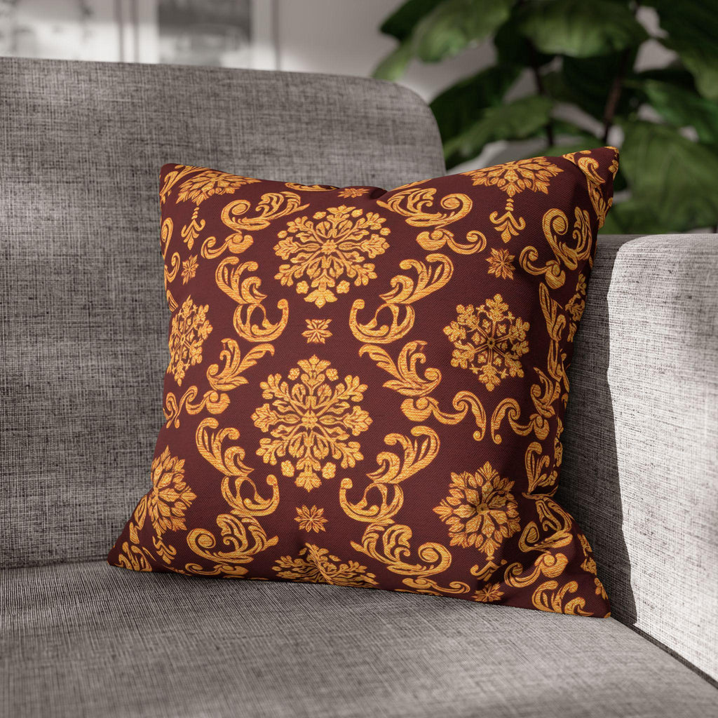 Elegant Golden Snowflake Pillow Cover: Deep Red Regal Holiday Accent